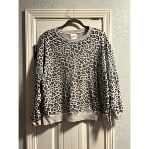 FOUND Leopard Print Sweater Gray Animal Print Pullover Large